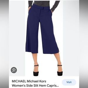 New MICHAEL Michael Kors Blue Slide Slit Hem Capris P/S